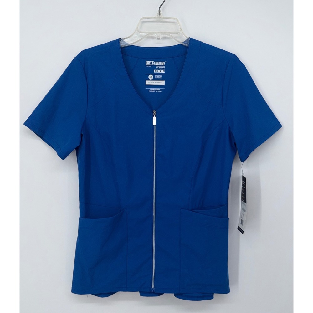 Greys Anatomy by Barco Edge Vibe Zip Front Scrub Top Royal Blue GET047 Medium